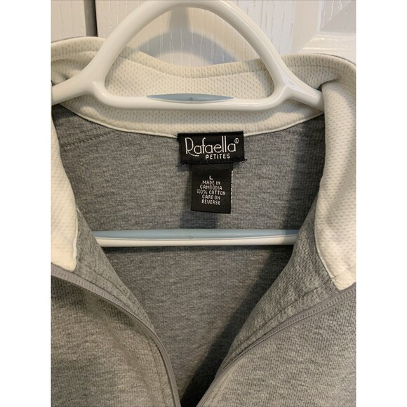 Rafaella Petites Activewear Jacket Size Large Full Zip Heather Gray White Trim - Picture 2 of 11